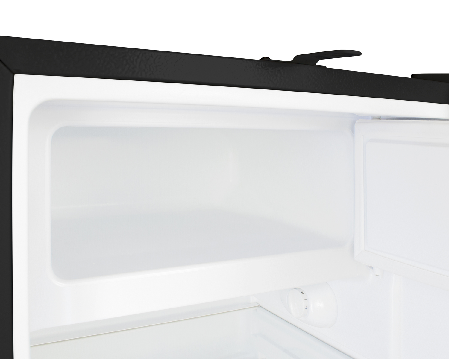 Built-in undercounter, ADA compliant refrigerator-freezer designed for general purpose storage, with a stainless steel door, pure copper towel bar handle, manual defrost operation, and front lock
